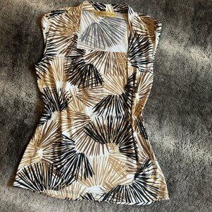 Nipon Boutique Square Neck Sleeveless Tank Top Shirt Tan/Black Blouse Small NWOT